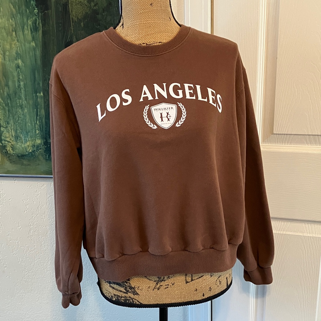 Hollister Los Angeles California Athletic Club Brown Crew Neck Pullover Sweater